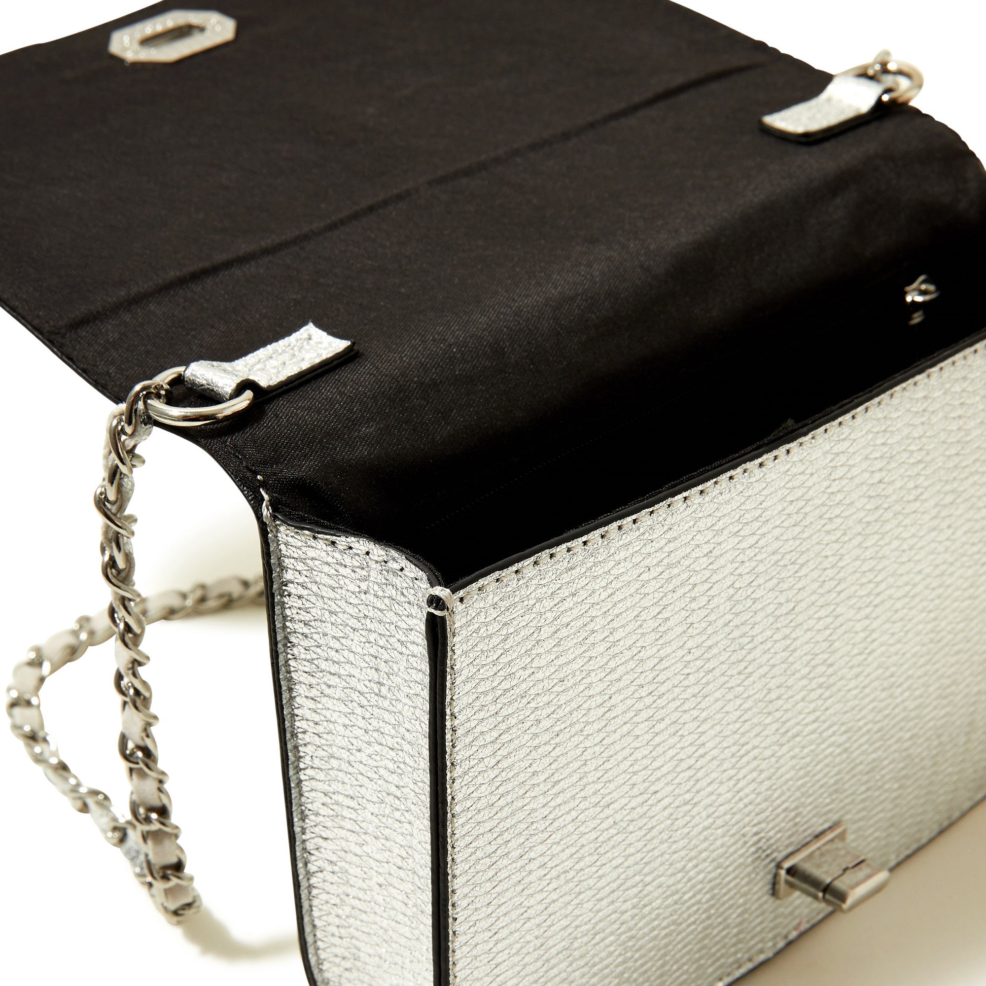 Black sling bag with silver clearance chain