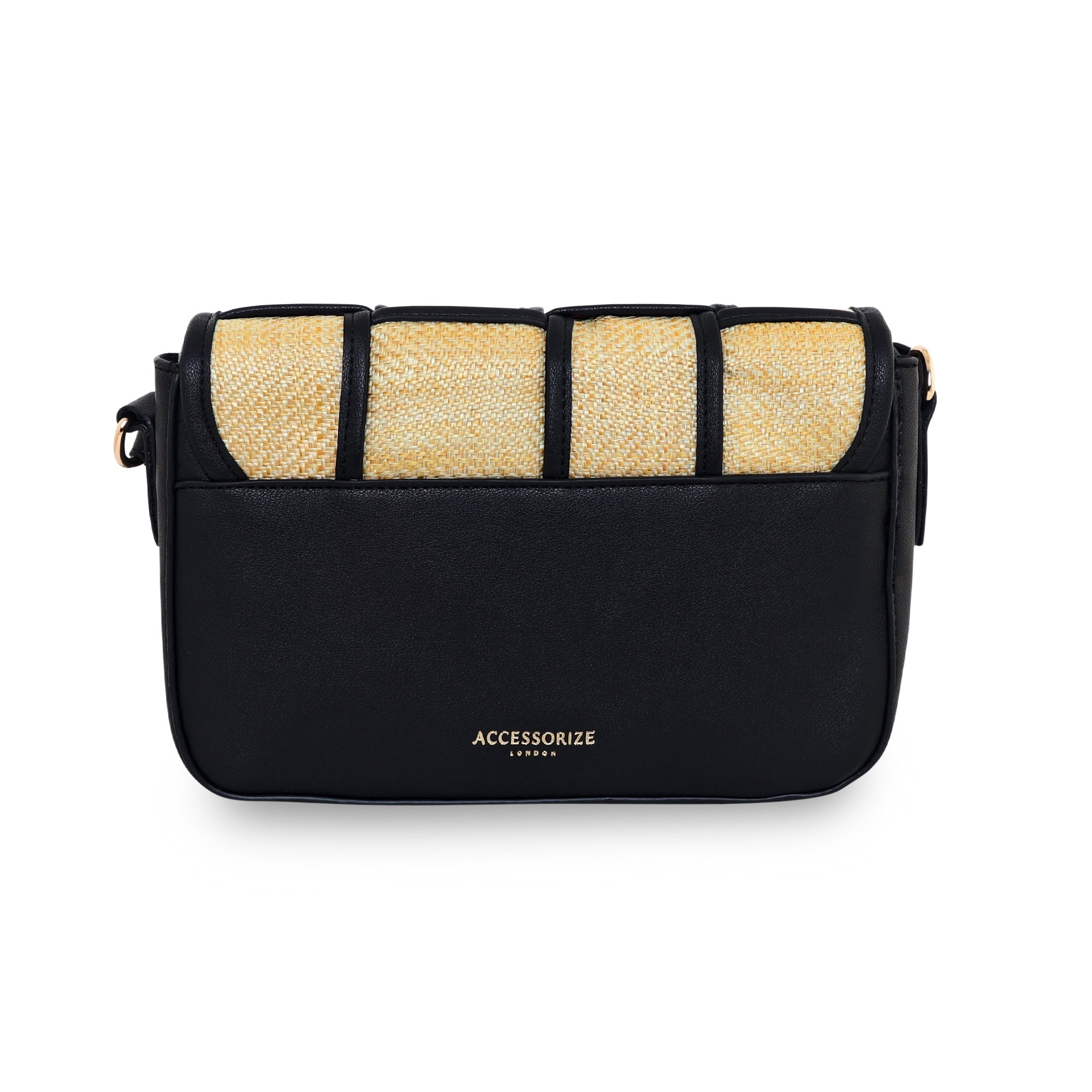 Accessorize London Women's Faux Leather Black Weave Sling Bag