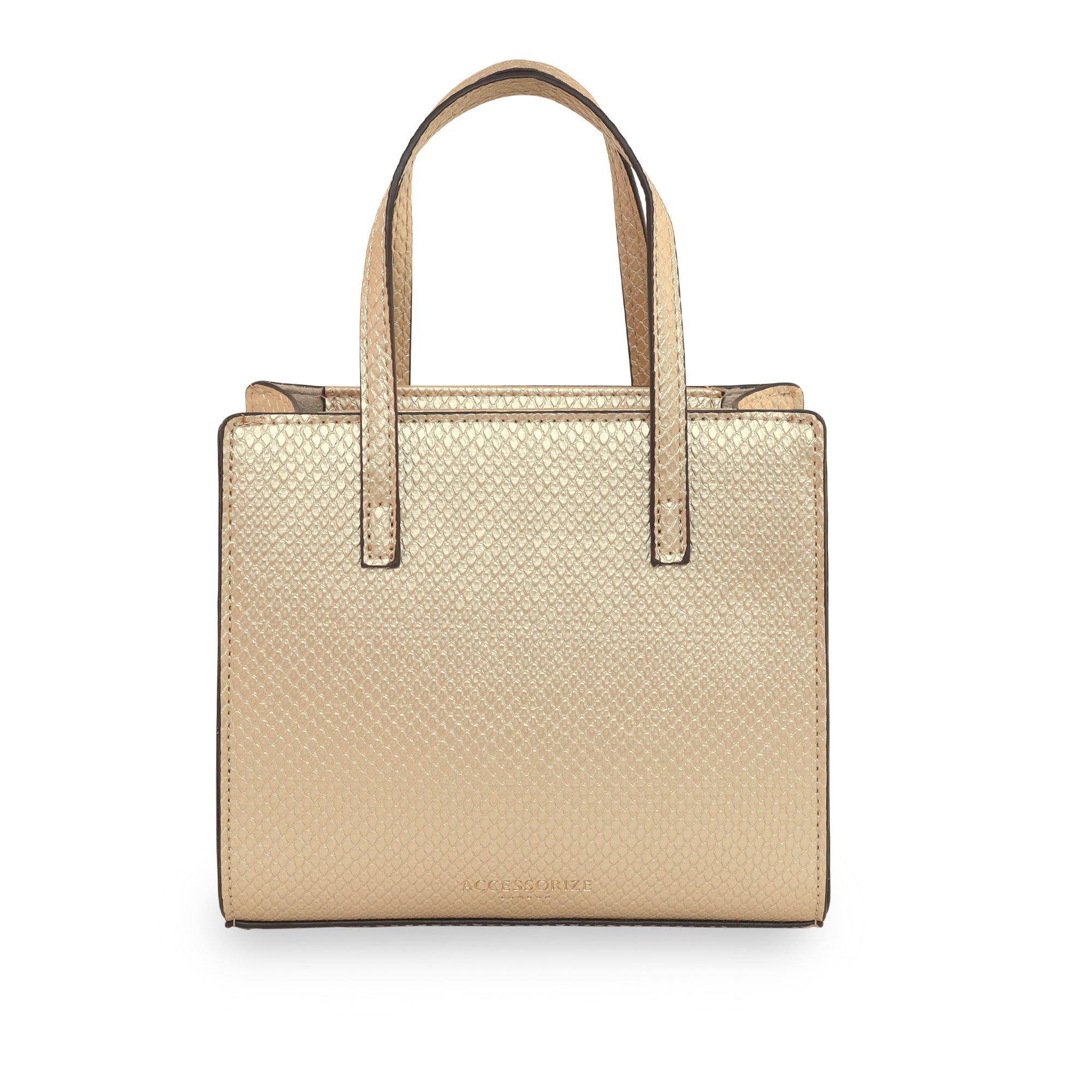Accessorize London Women's Faux Leather Gold Metallic handheld Small Sling Bag - Accessorize India