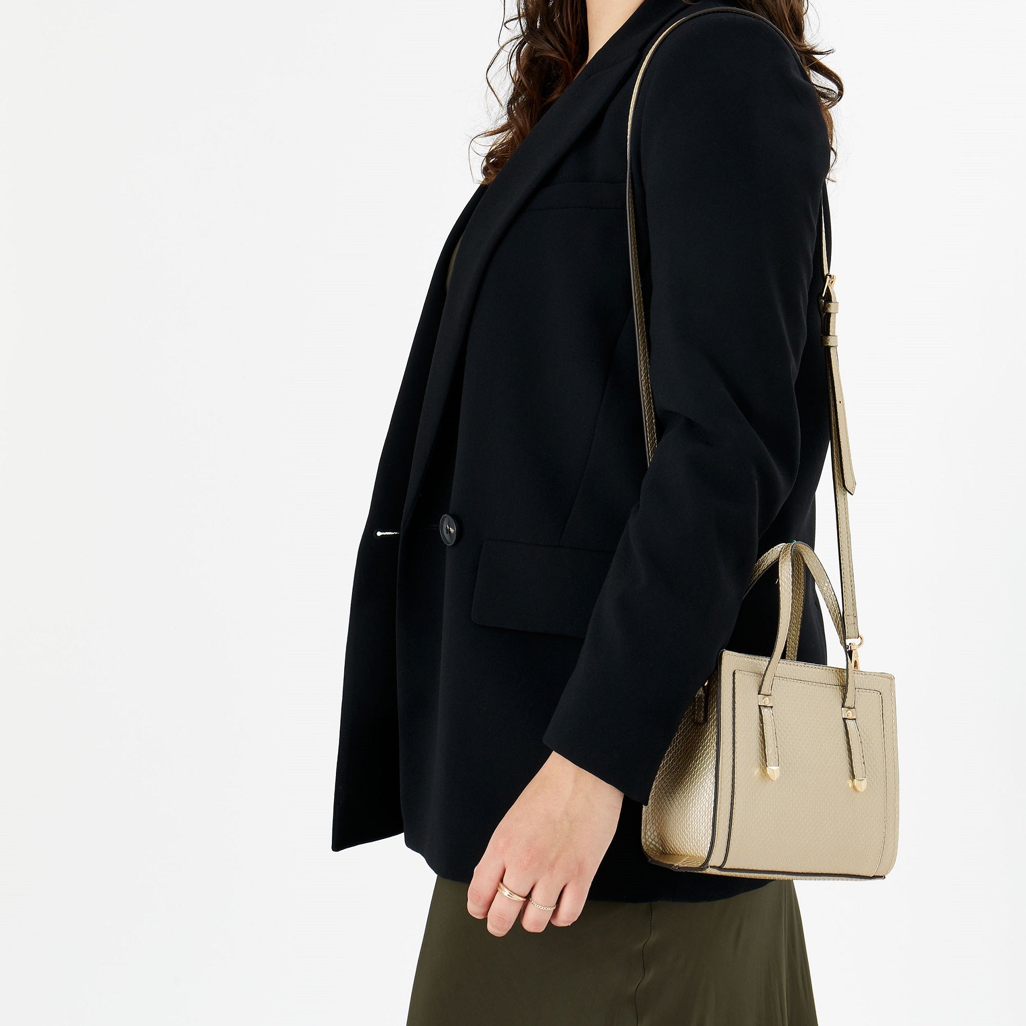 Accessorize London Women's Faux Leather Gold Metallic handheld Small Sling Bag - Accessorize India