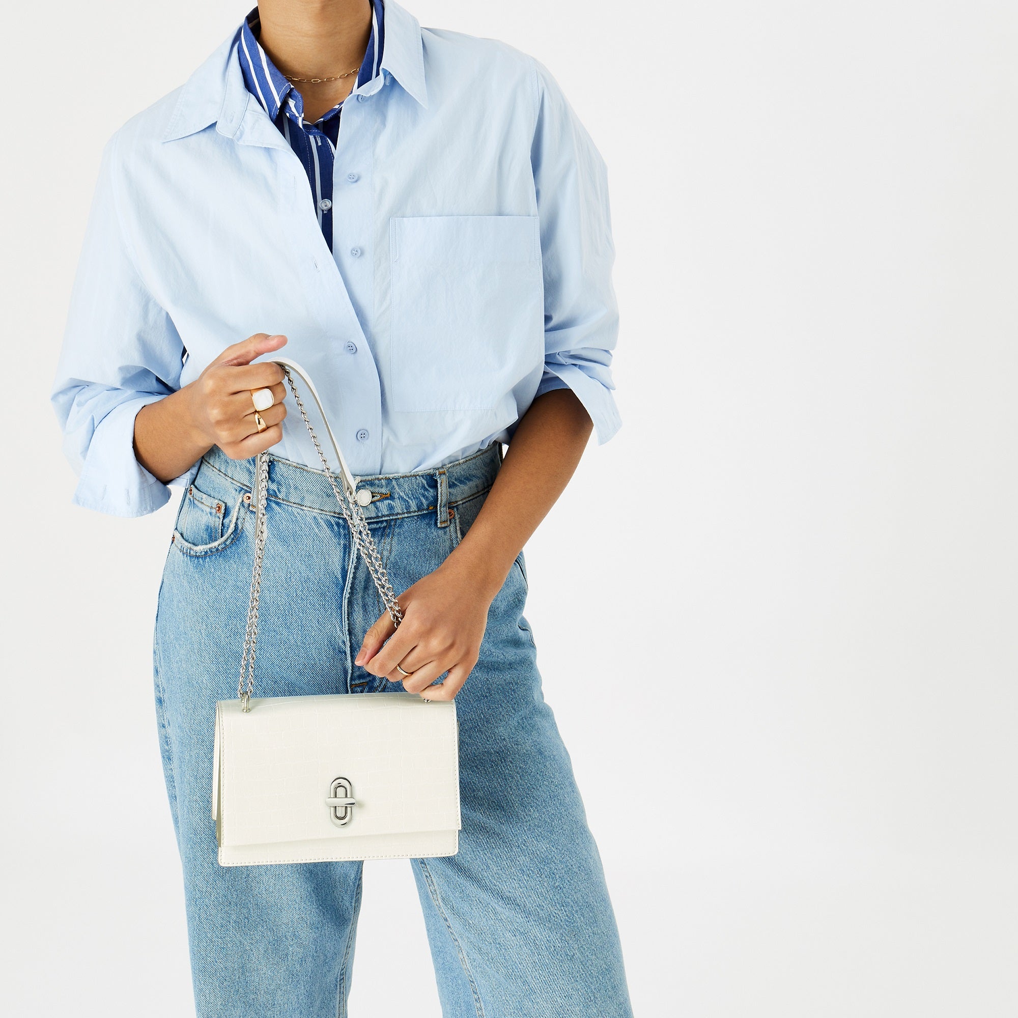 Accessorize London Women's Faux Leather White Croc lock shoulder Sling Bag