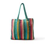 Accessorize London Women's Cotton Multi color Stripe macrame shopper Beach Bag