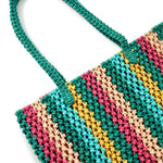 Accessorize London Women's Cotton Multi color Stripe macrame shopper Beach Bag
