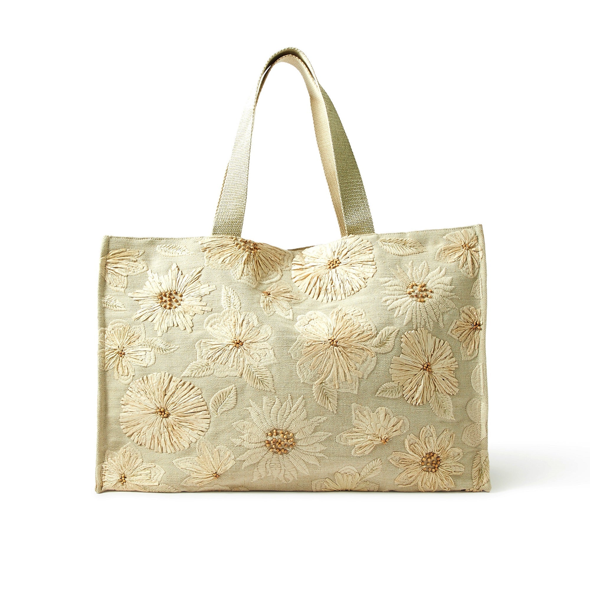 Accessorize London Women's Jute cream Natural embroidered flower tote bag