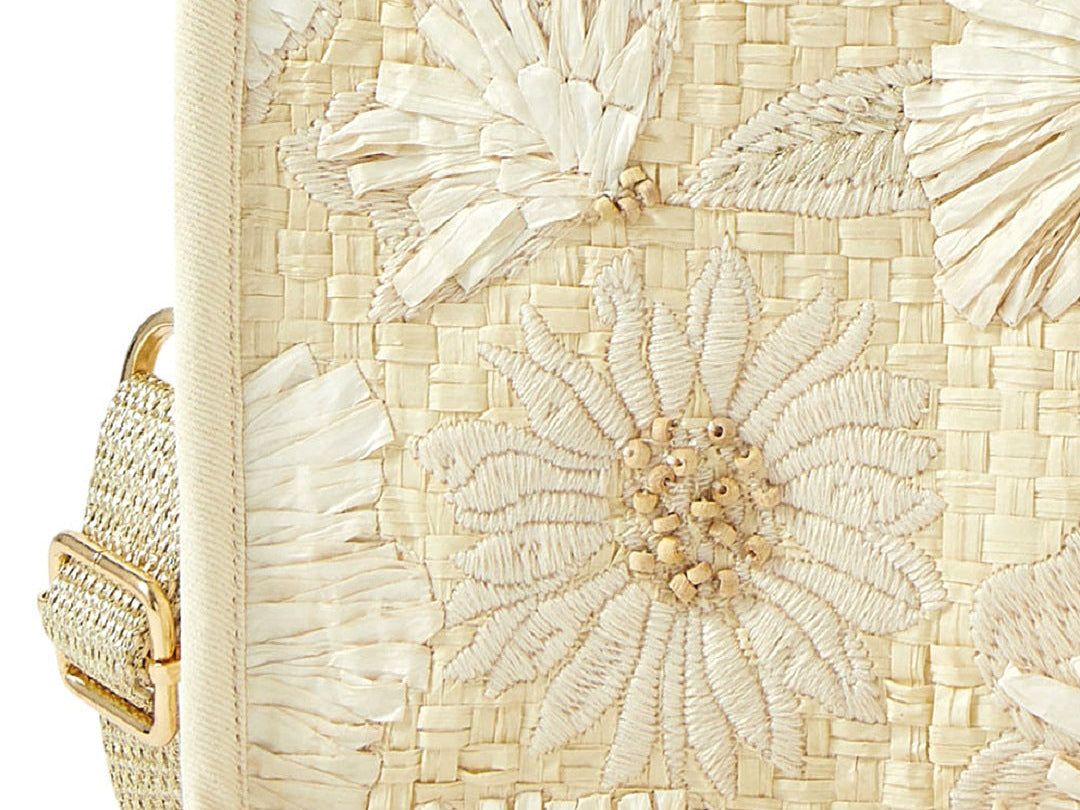 Accessorize London Women's Faux Leather Natural embroidered flower xbody