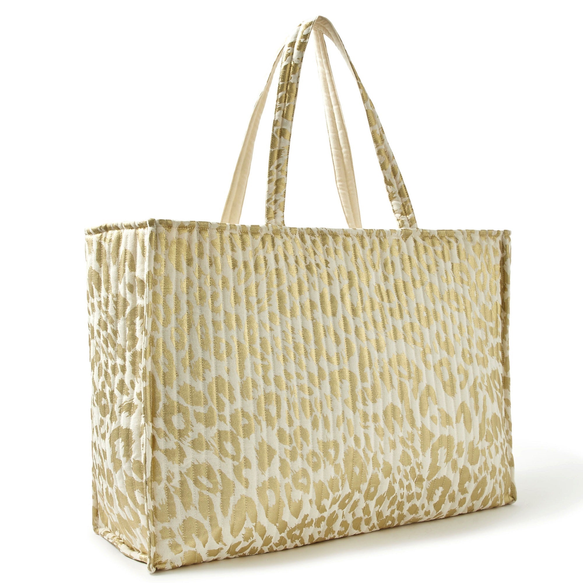 Accessorize London Women's Cotton Gold Leopard quilt tote bag