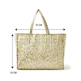 Accessorize London Women's Cotton Gold Leopard quilt tote bag