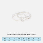 Accessorize London Women's Silver Pack of 2 Crystal & Twist Stacking Rings-Large