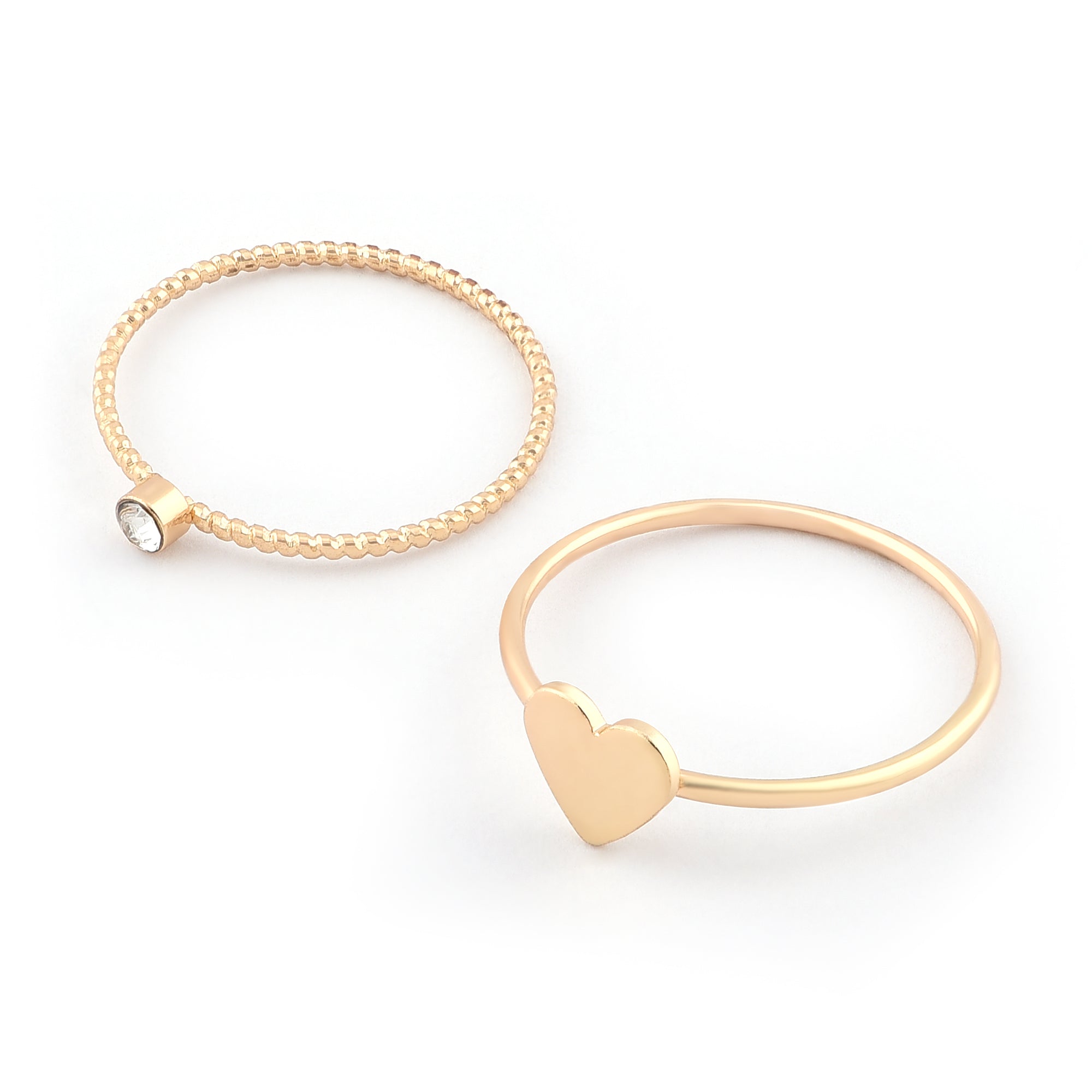 Accessorize London Women's Gold Pack of 2 Crystal & Heart Stacking Rings-Small
