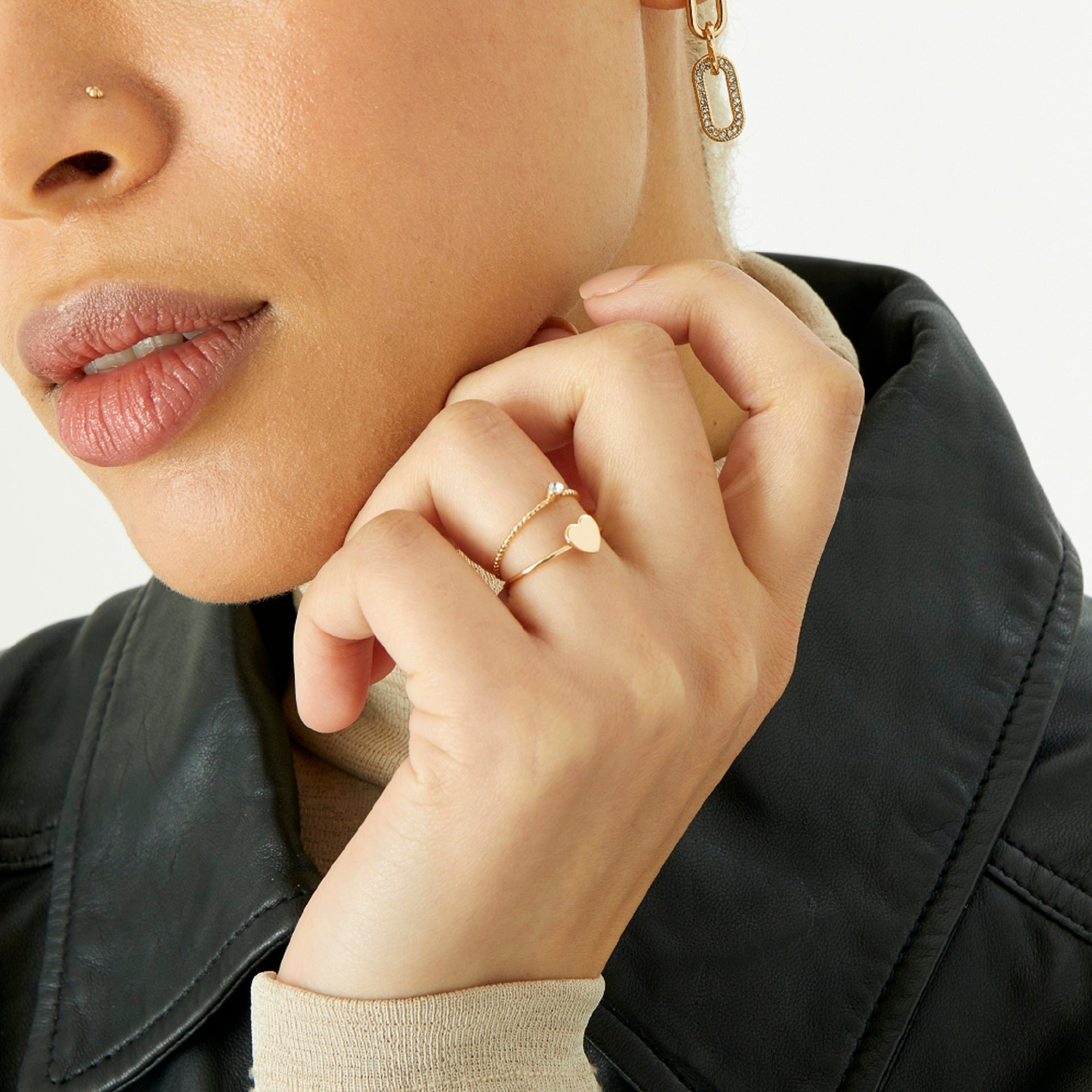 Accessorize London Women's Gold 2X Crystal & Heart Stacking Rings ...