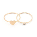 Accessorize London Women's Gold Pack of 2 Crystal & Heart Stacking Rings-Medium