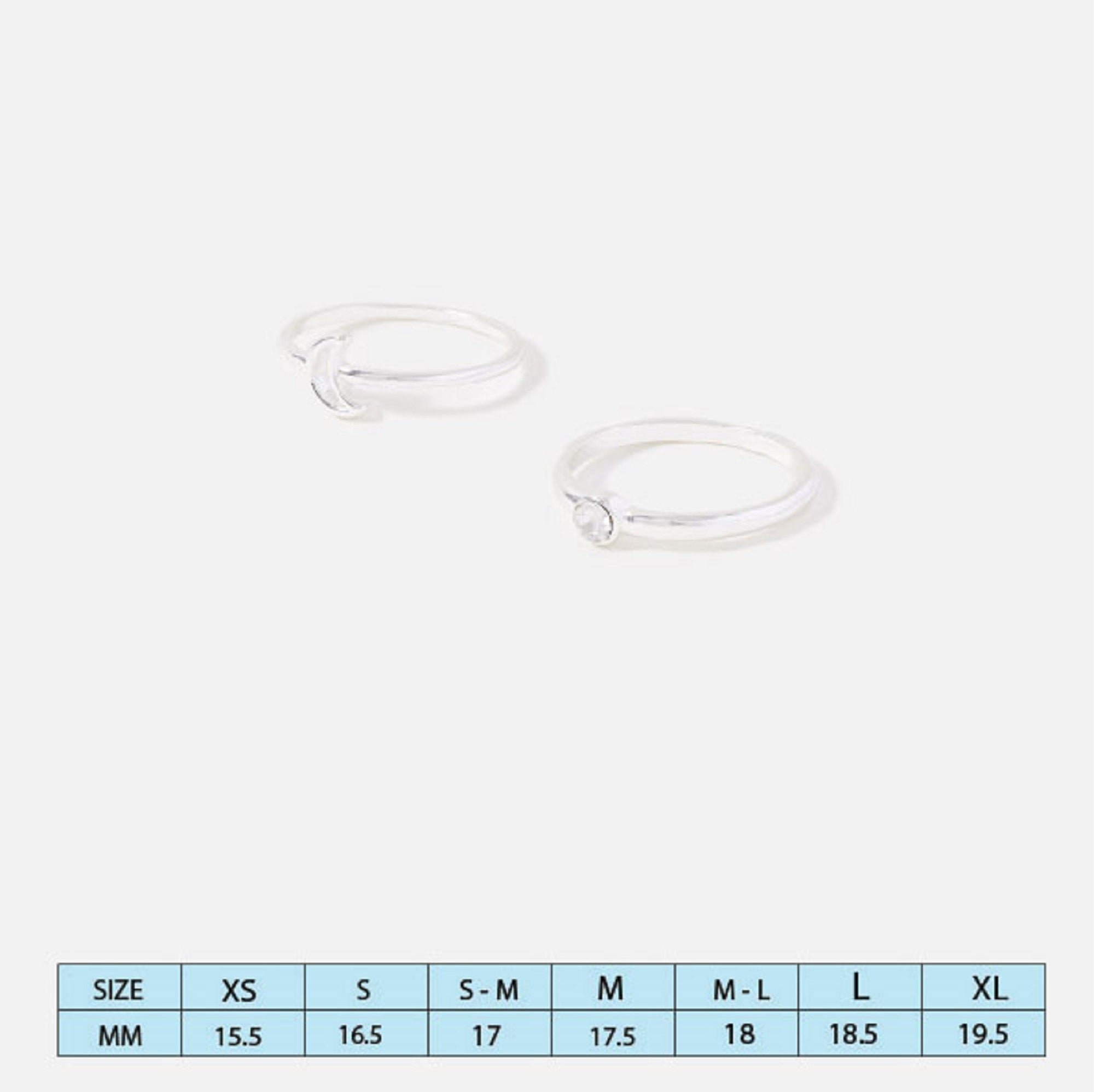 Accessorize London Women's Silver Pack of 2 Moon Crystal Stacking Rings-Small