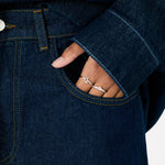 Accessorize London Women's Silver Pack of 2 Moon Crystal Stacking Rings-Medium