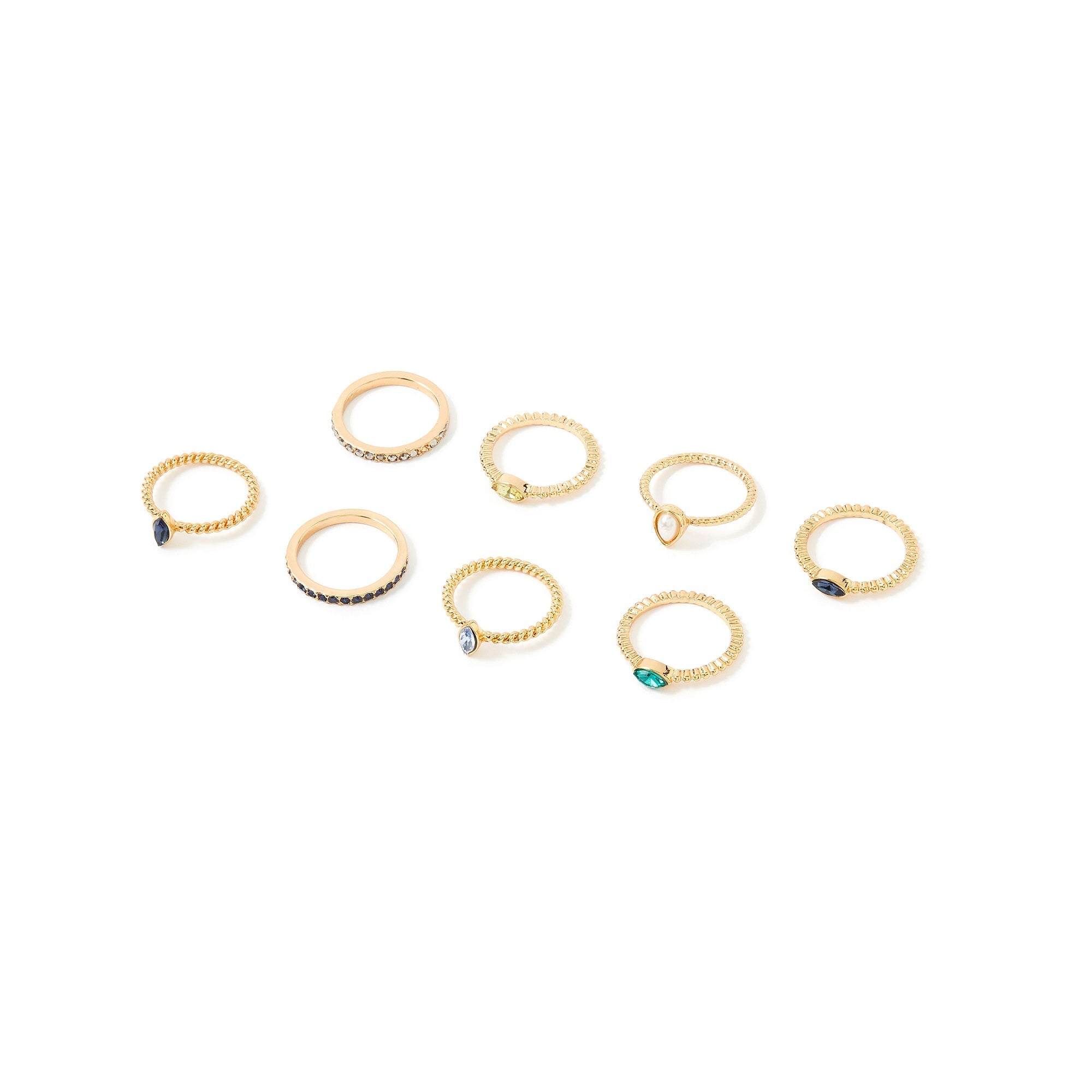 Accessorize London Women's set of 8 Blue Harvest Gems Stacking ring pack-Small