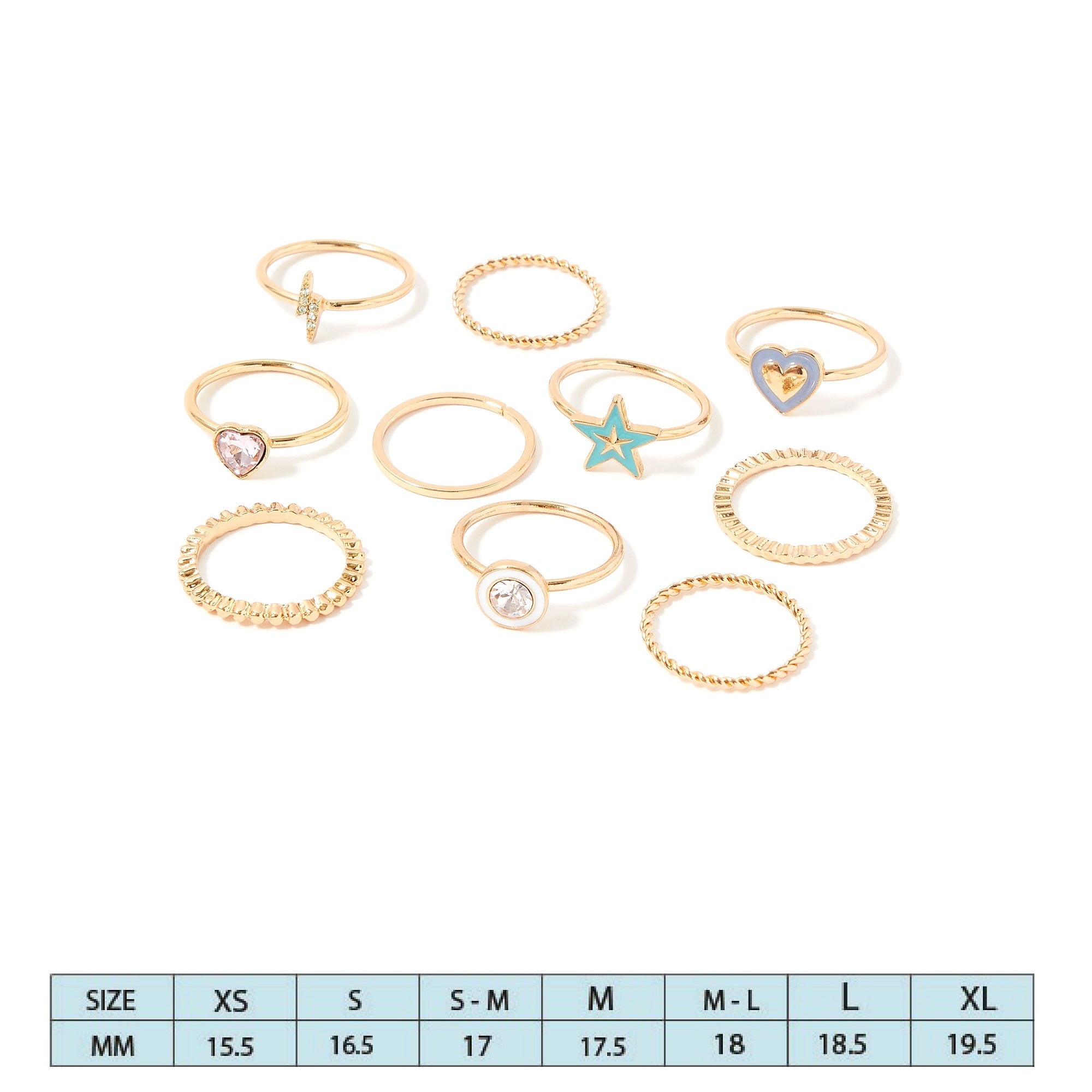 Accessorize London Women's Pastel Pop Set of 10 Enamel Rings Pack-Small
