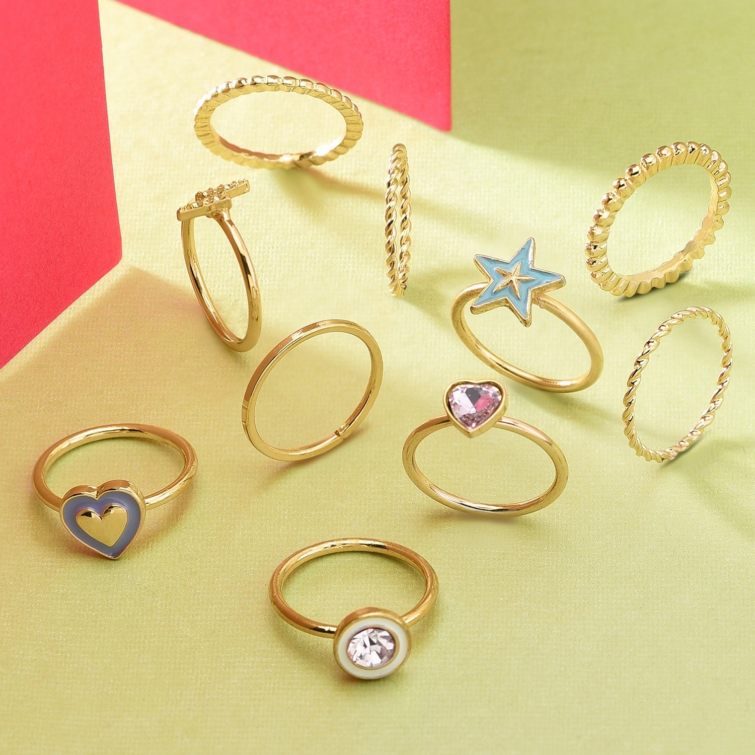 Accessorize London Women's Pastel Pop Set of 10 Enamel Rings Pack