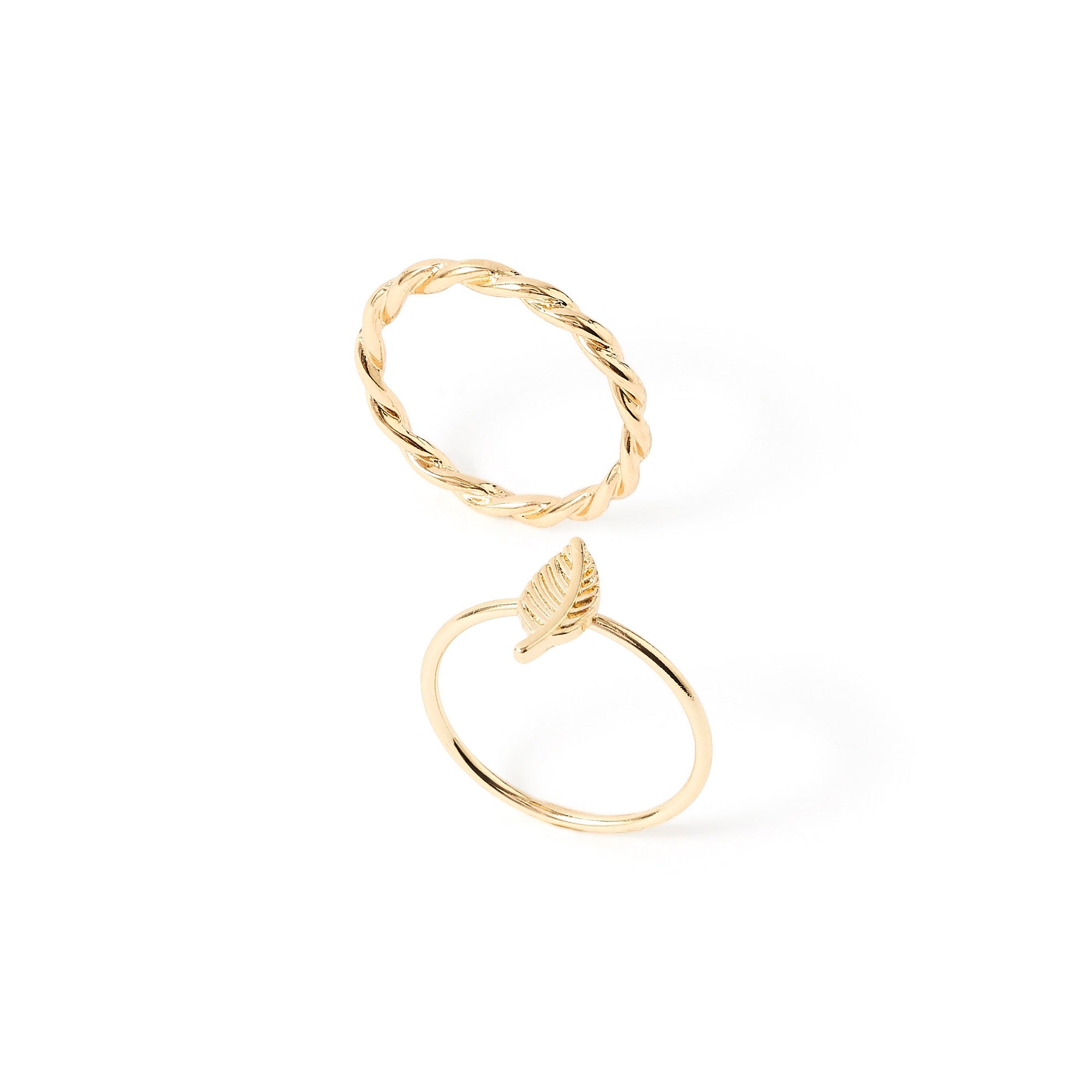 Accessorize London Women's Gold Set of 2 Leaf Twist Band Ring-Small