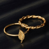 Accessorize London Women's Gold Set of 2 Leaf Twist Band Ring