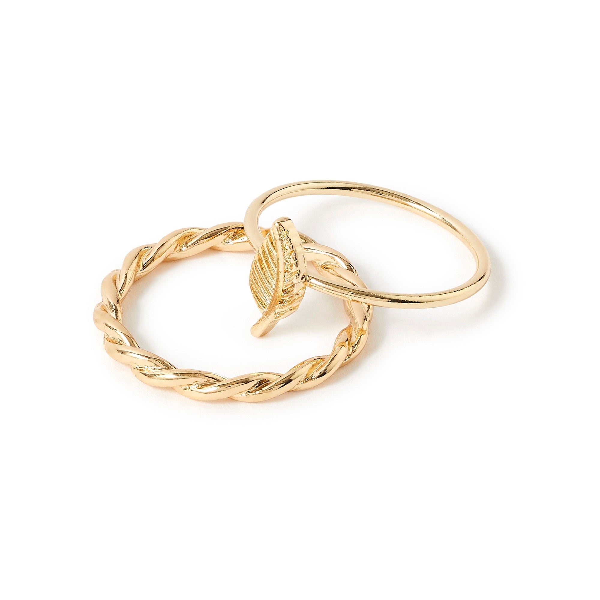 Accessorize London Women's Gold Set of 2 Leaf Twist Band Ring-Medium