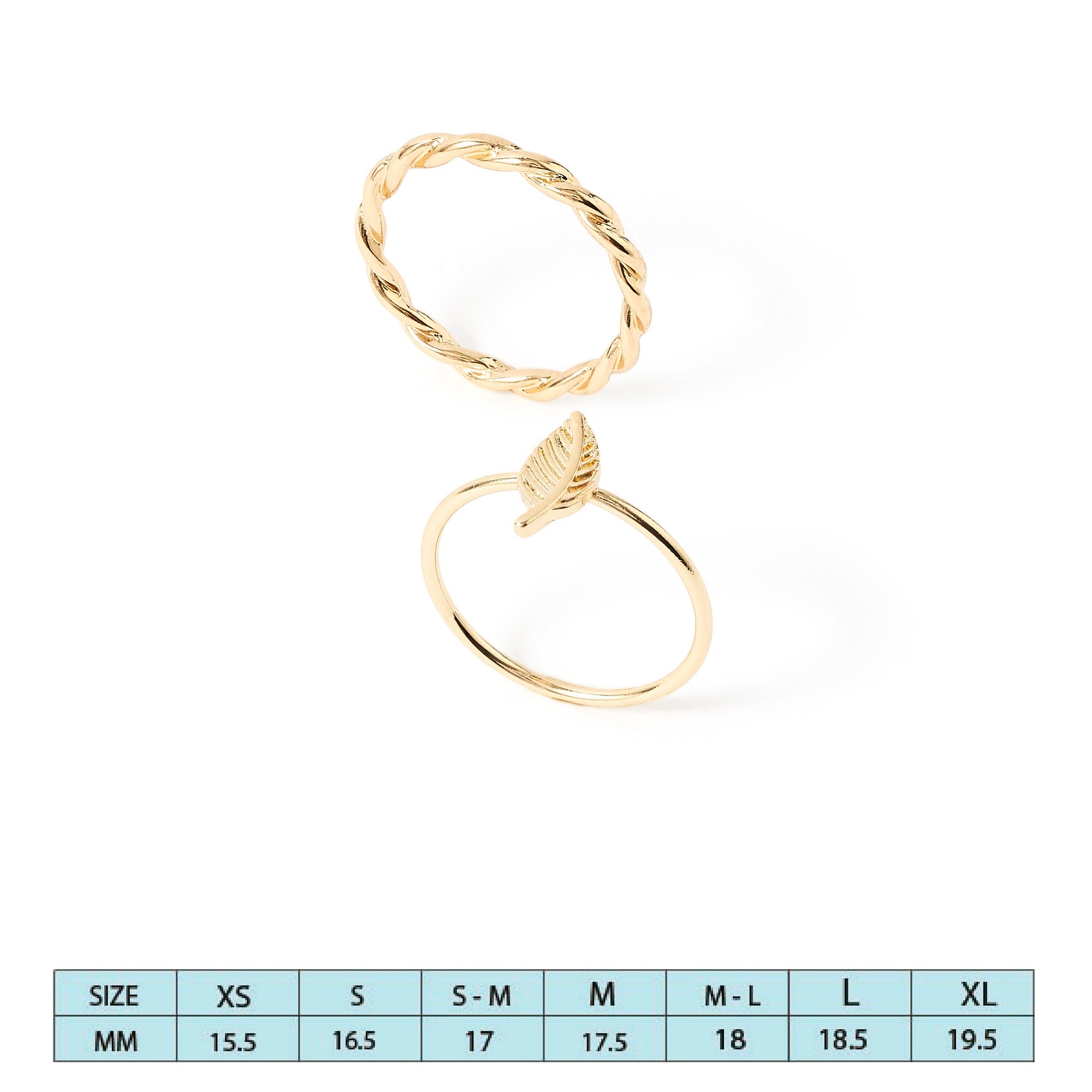 Accessorize London Women's Gold Set of 2 Leaf Twist Band Ring