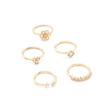 Accessorize London Women's Gold Set of 5 Pearl Flower Stacking Ring Pack -Small