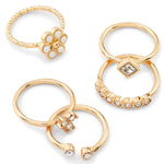 Accessorize London Women's Gold Set of 5 Pearl Flower Stacking Ring Pack -Small