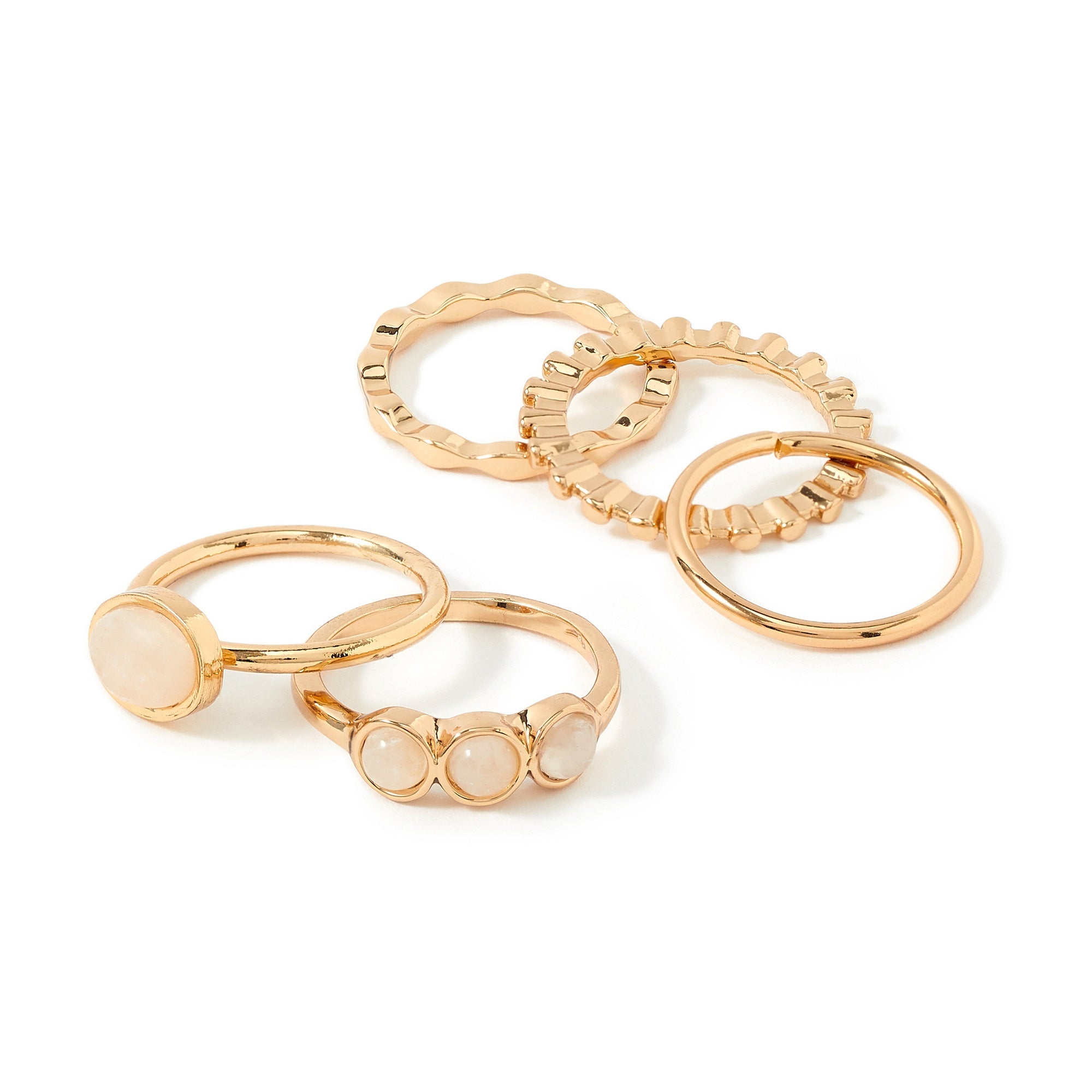 Accessorize London Women's Gold & Pink Set of 5 Pearl Stones Stacking Ring Pack-Small
