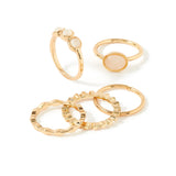 Accessorize London Women's Gold & Pink Set of 5 Pearl Stones Stacking Ring Pack-Medium