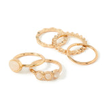 Accessorize London Women's Gold & Pink Set of 5 Pearl Stones Stacking Ring Pack-Medium