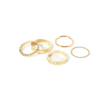Accessorize London Women's Gold Set of 5 Flower Etched Stacking Ring Pack-Small