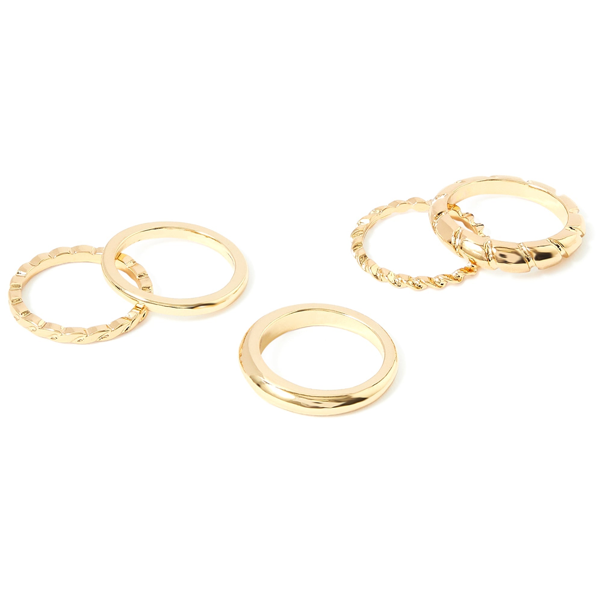 Accessorize London Women's Gold Romantic Ramble Set of 5 Twisted Rings Pack- Small