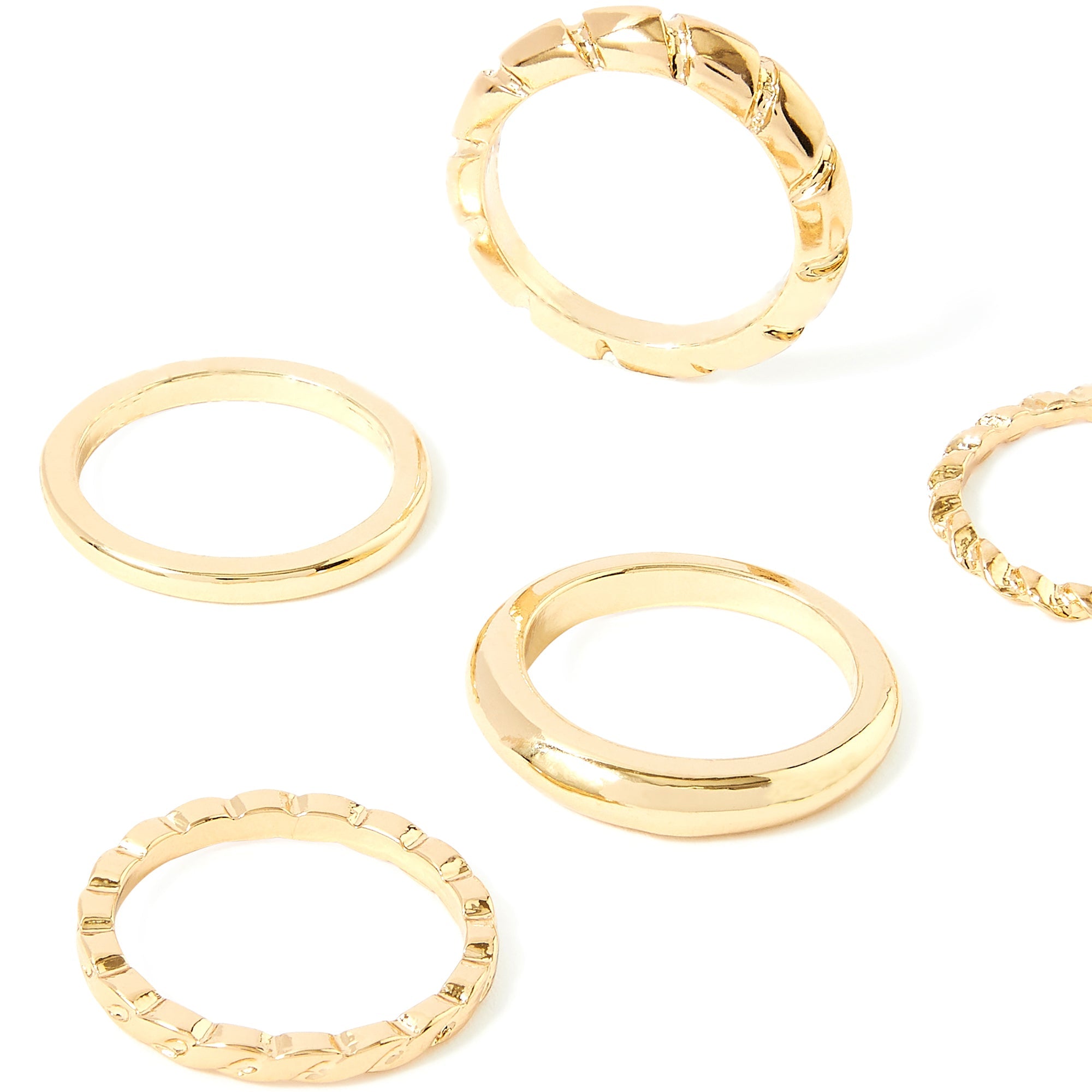 Accessorize London Women's Gold Romantic Ramble Set of 5 Twisted Rings Pack- Small