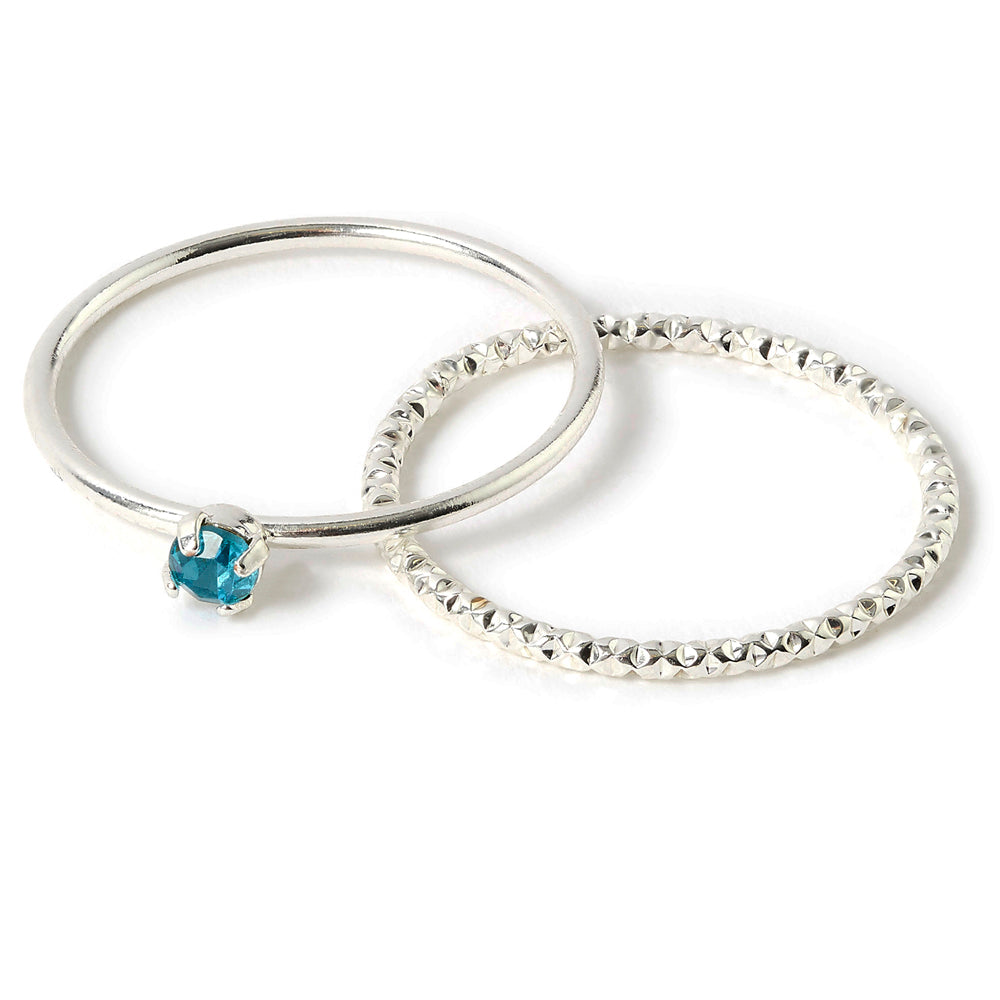 Accessorize London Women's 2 Blue Crystal Stacking Ring Set-Large