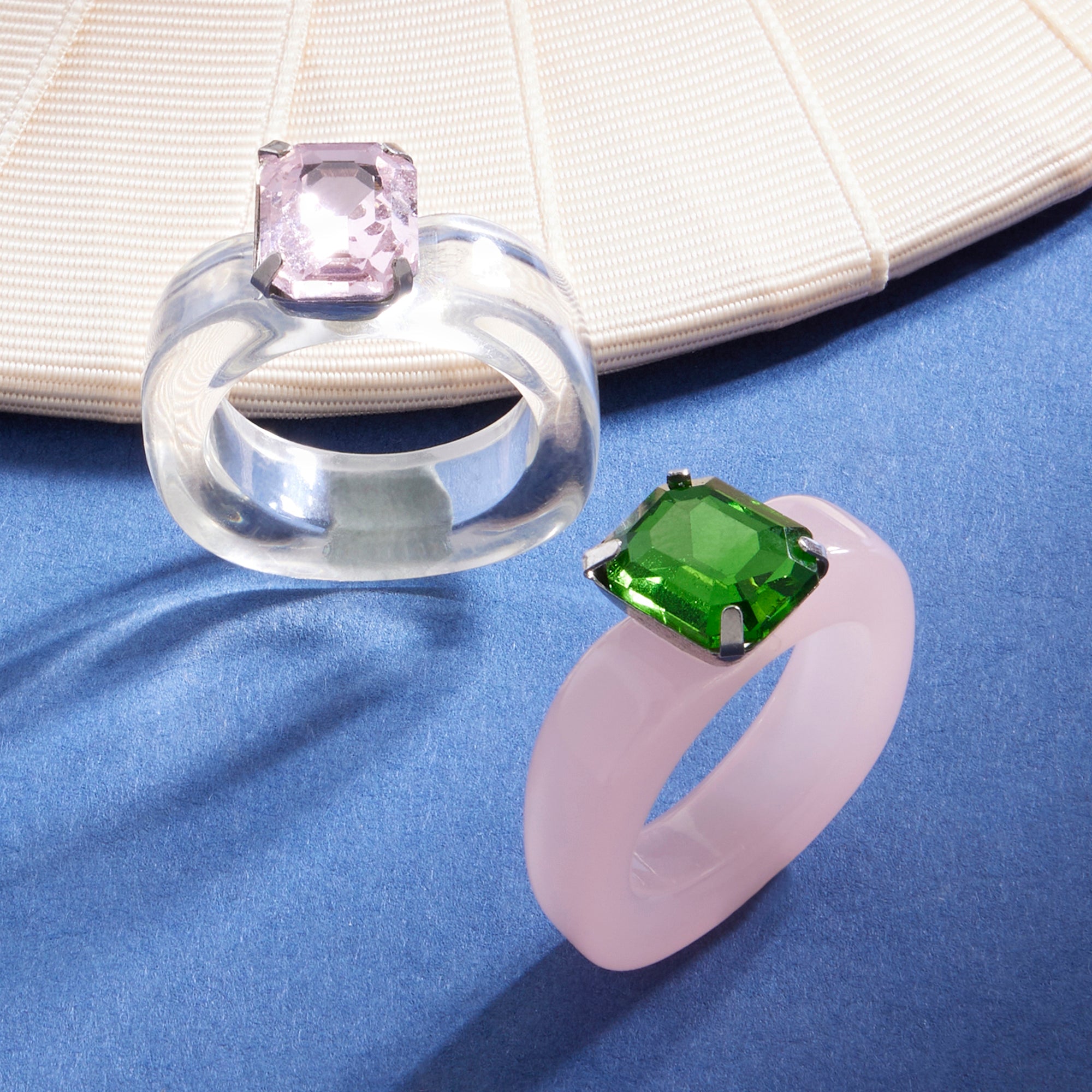 Accessorize London Women's Set of 2 Chubby Resin Crystal Rings Medium