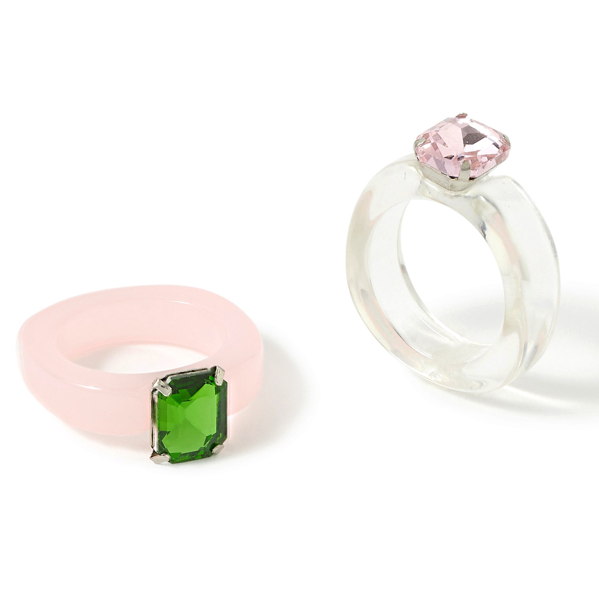 Accessorize London Women's Set of 2 Chubby Resin Crystal Rings Medium