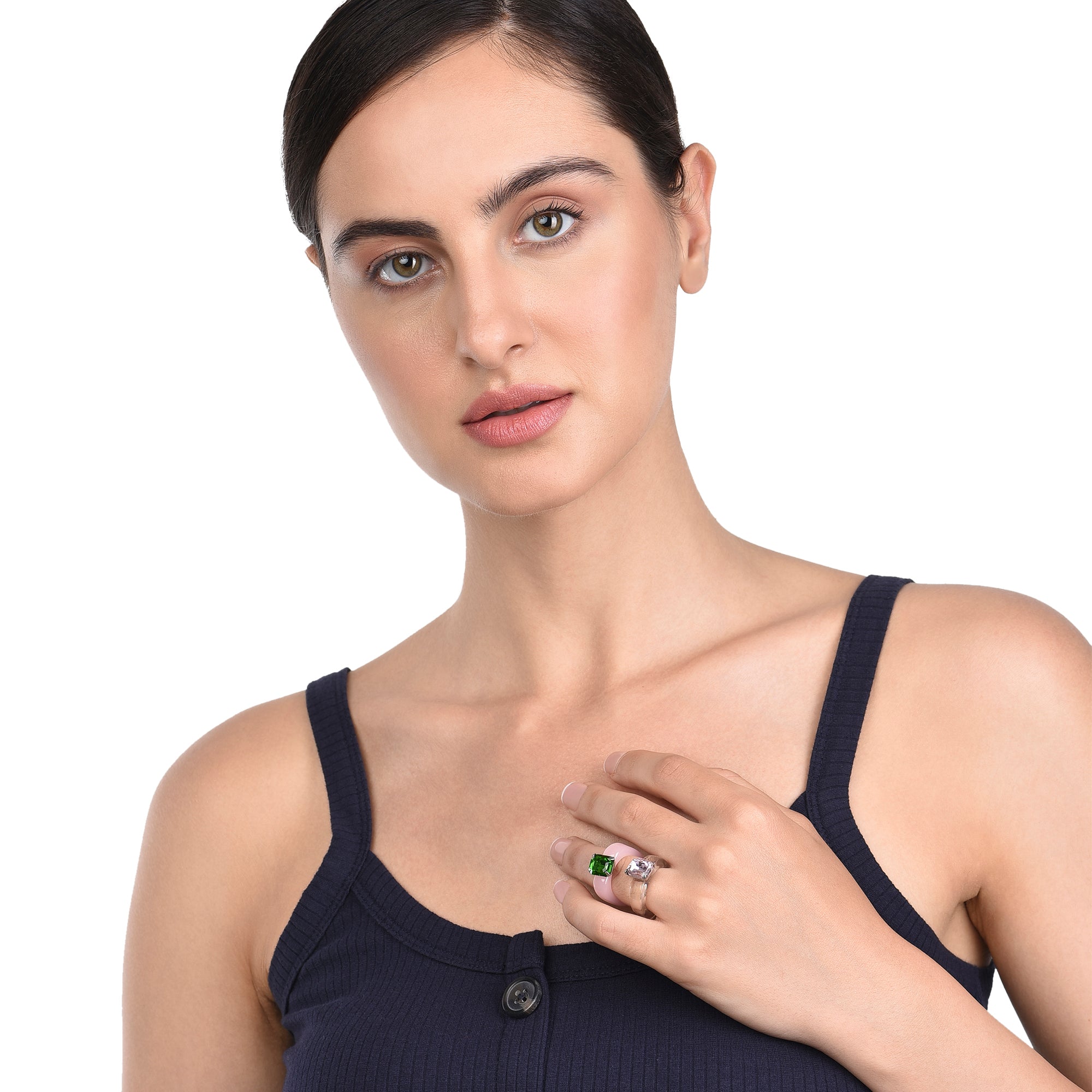 Accessorize London Women's Set of 2 Chubby Resin Crystal Rings Medium