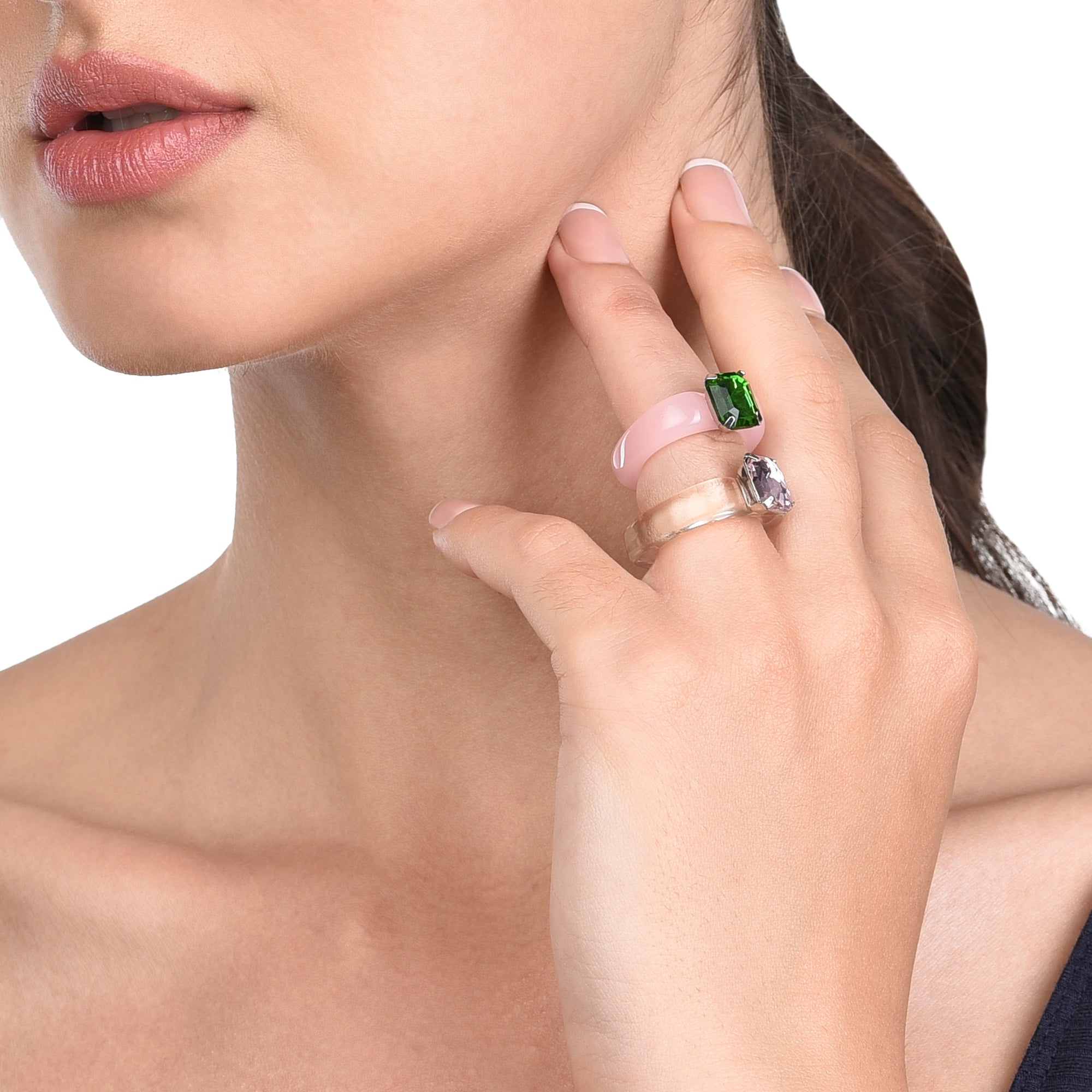 Accessorize London Women's Set of 2 Chubby Resin Crystal Rings Medium
