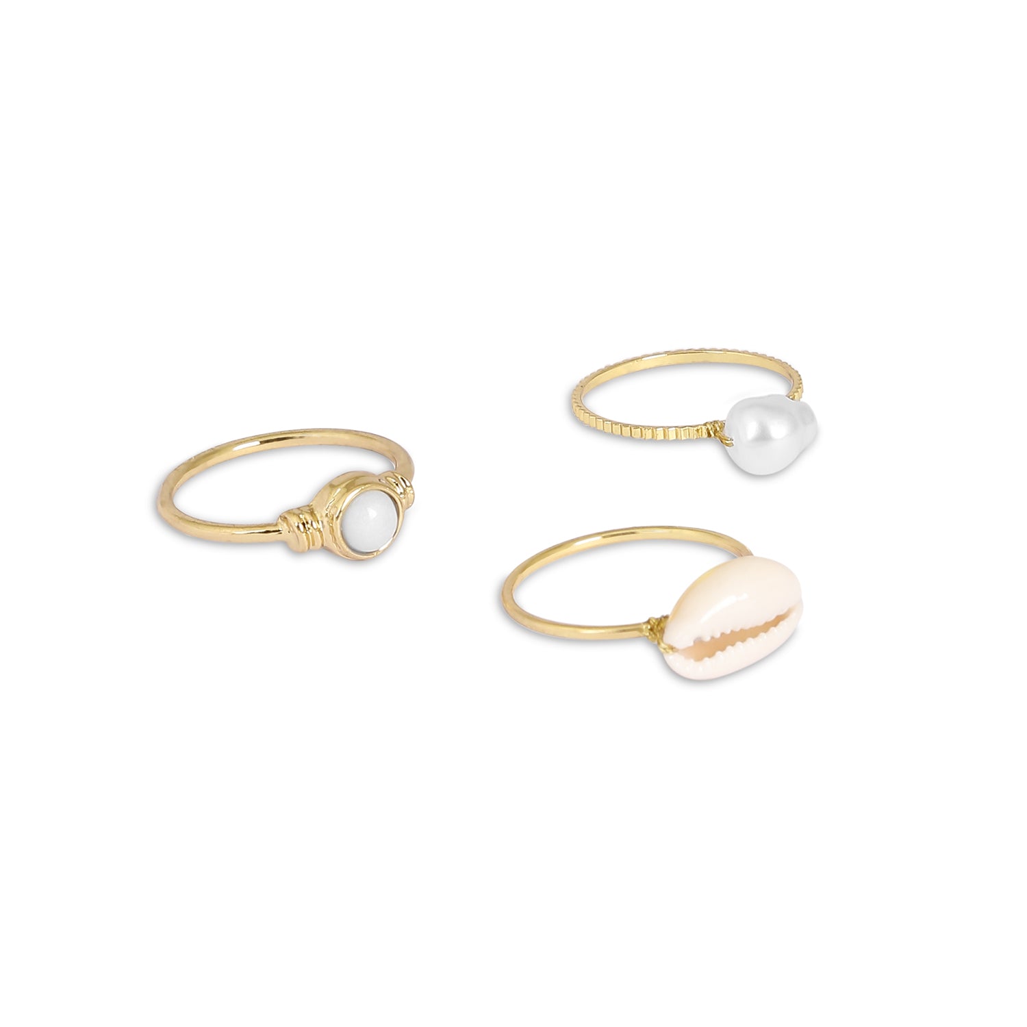 Accessorize London Women'S Set Of 3 Pearl Shells Ring Pack-Medium