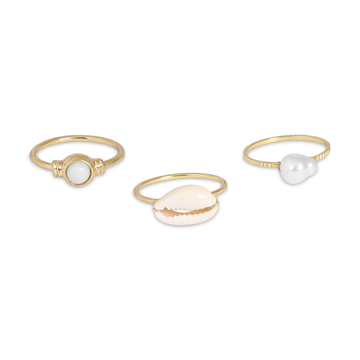 Accessorize London Women'S Set Of 3 Pearl Shells Ring Pack-Medium