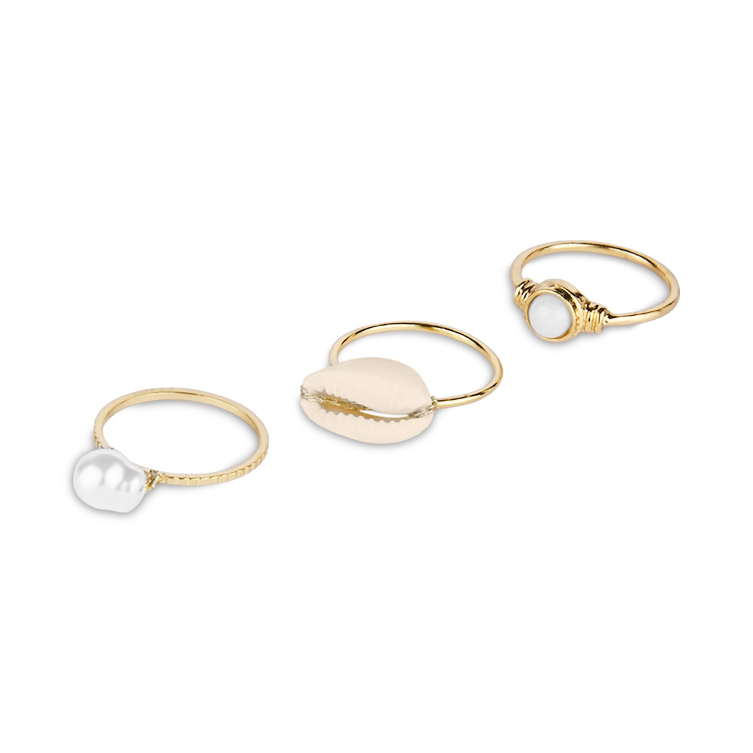 Accessorize London Women'S Set Of 3 Pearl Shells Ring Pack-Medium