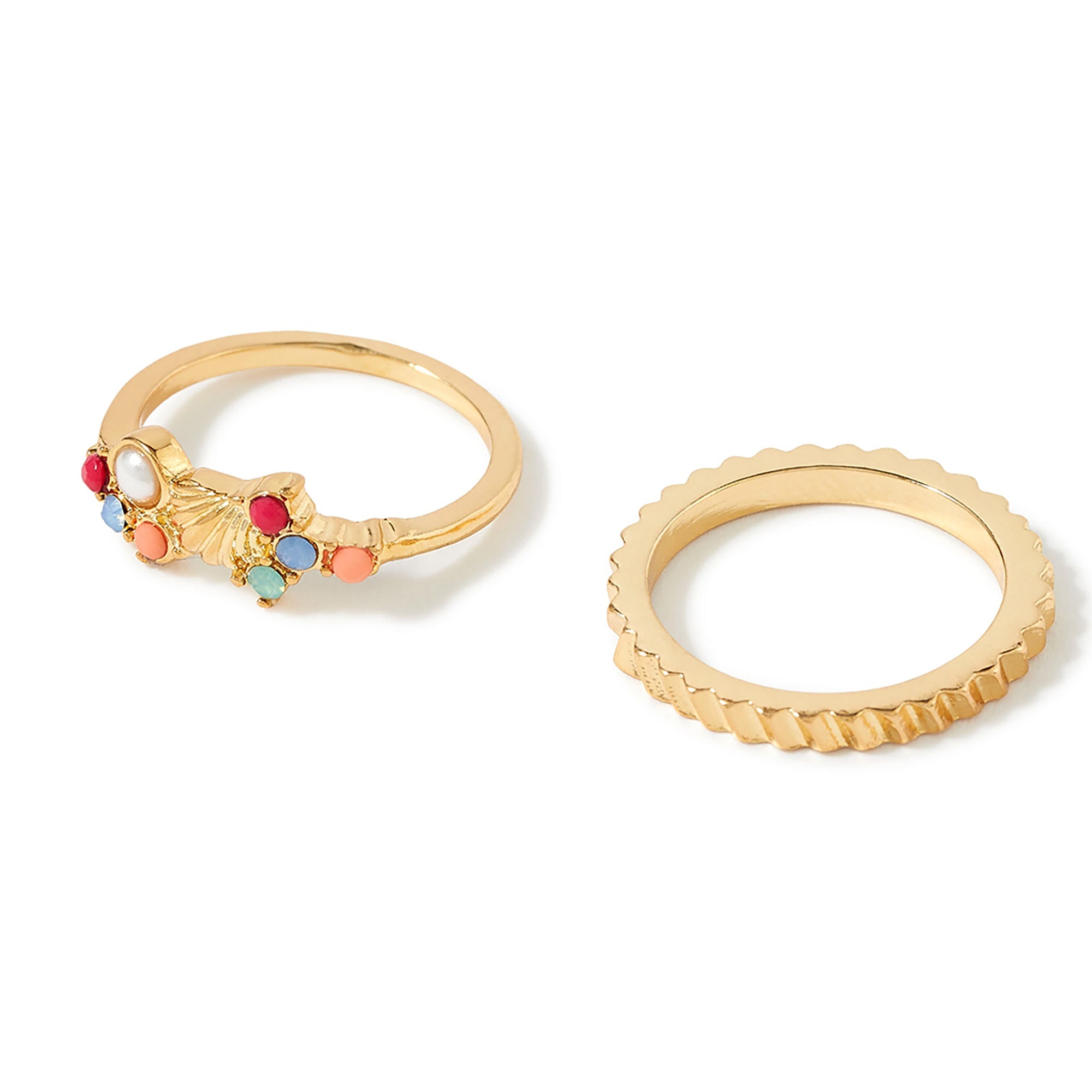 Accessorize London Women'S Multi Color Set Of 2 Shell & Tiny Gems Ring Pack-Small