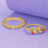 Accessorize London Women'S Multi Color Set Of 2 Shell & Tiny Gems Ring Pack-Medium