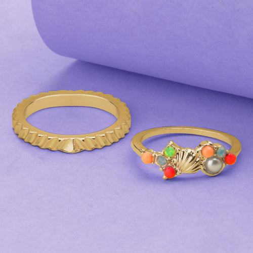 Accessorize London Women'S Multi Color Set Of 2 Shell & Tiny Gems Ring Pack-Large