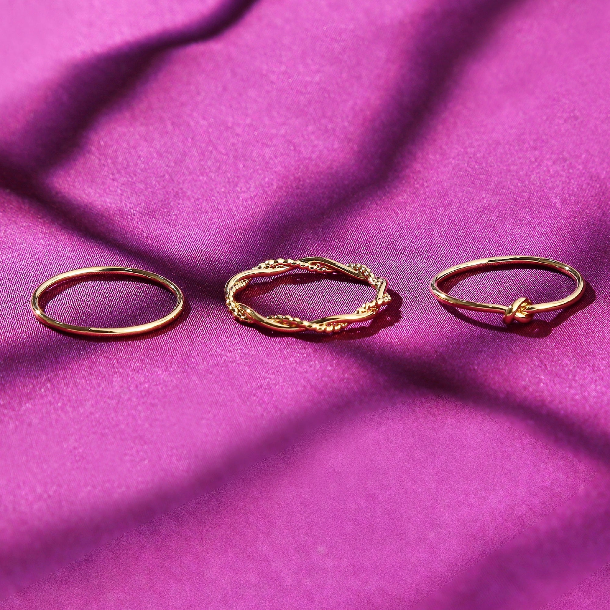 Real Gold Plated Set of 3 Knot And Twist Stacking Rings For Women By Accessorize London