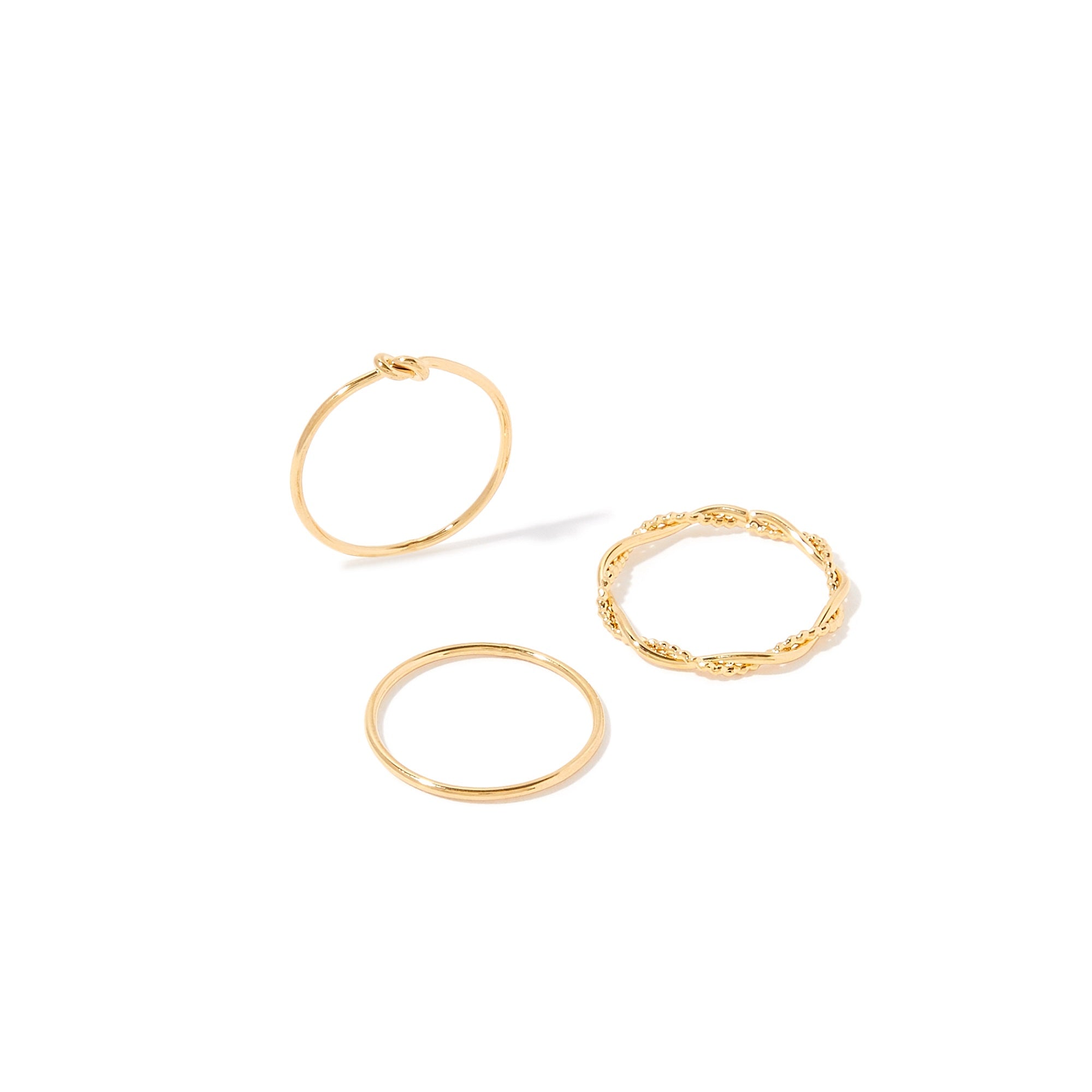 Real Gold Plated Set of 3 Knot And Twist Stacking Rings For Women By Accessorize London