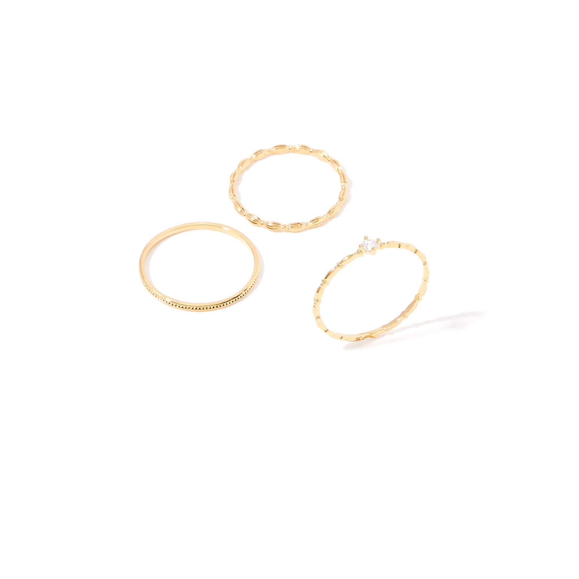 Real Gold Plated Sparkle set of 3 Delicate Stacking Rings For Women By Accessorize London