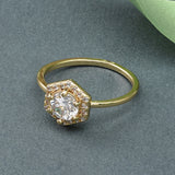 Real Gold Plated Sparkle Hex Solitaire Ring For Women By Accessorize London-Small
