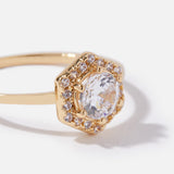 Real Gold Plated Sparkle Hex Solitaire Ring For Women By Accessorize London-Small