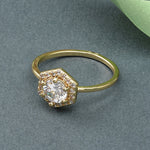 Real Gold Plated Sparkle Hex Solitaire Ring For Women By Accessorize London