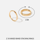 Real Gold Plated set of 3 Mixed Band Stacking Rings For Women By Accessorize London